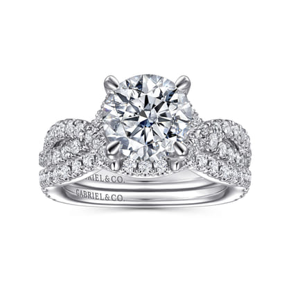 Zandra - 14K White Gold Twisted Round Diamond Engagement Ring