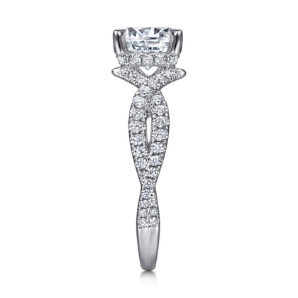Zandra - 14K White Gold Twisted Round Diamond Engagement Ring