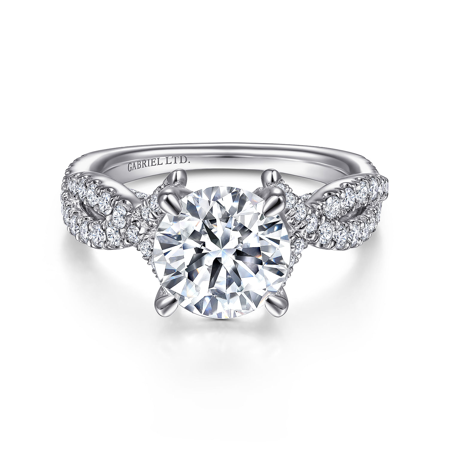 Zandra - 18K White Gold Twisted Round Diamond Engagement Ring