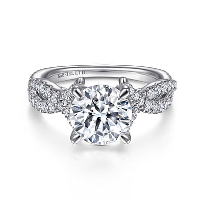 Zandra - 18K White Gold Twisted Round Diamond Engagement Ring