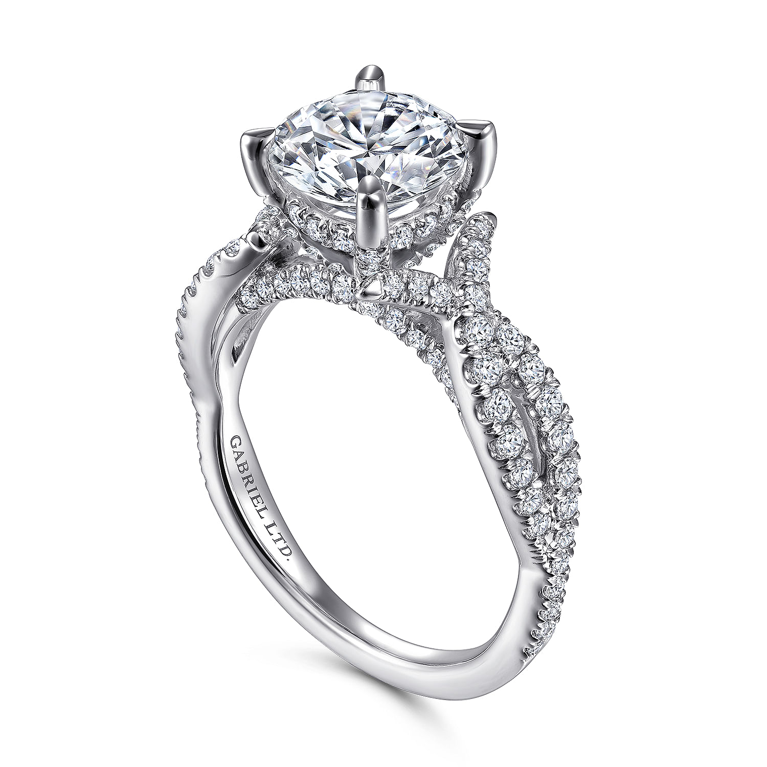 Zandra - 18K White Gold Twisted Round Diamond Engagement Ring