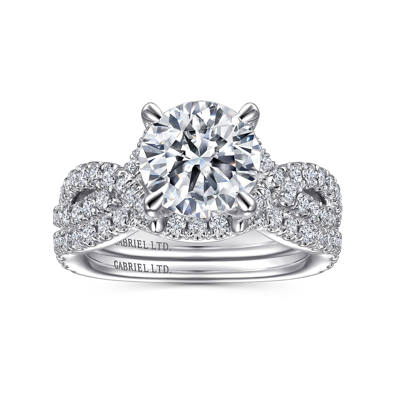 Zandra - 18K White Gold Twisted Round Diamond Engagement Ring