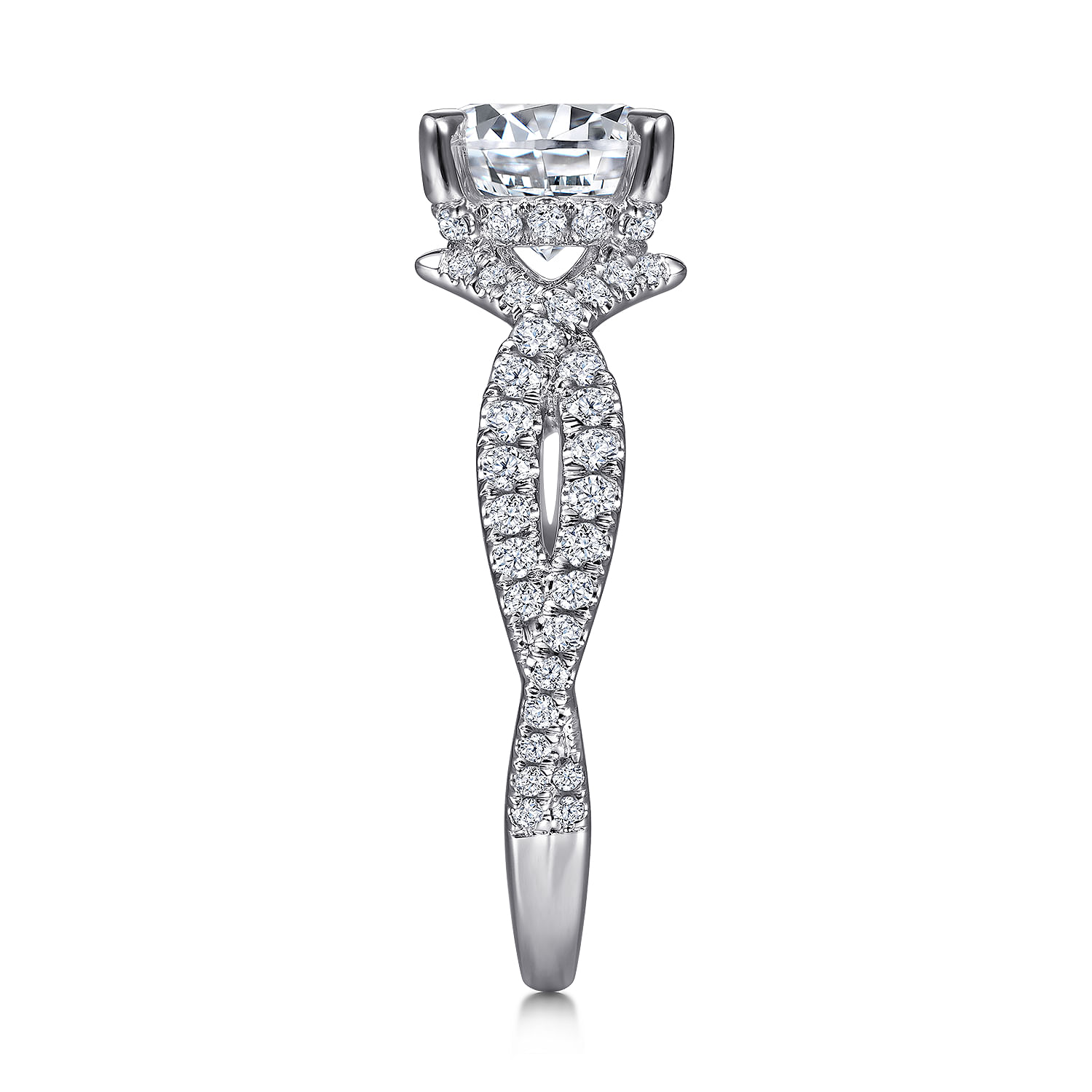 Zandra - 18K White Gold Twisted Round Diamond Engagement Ring