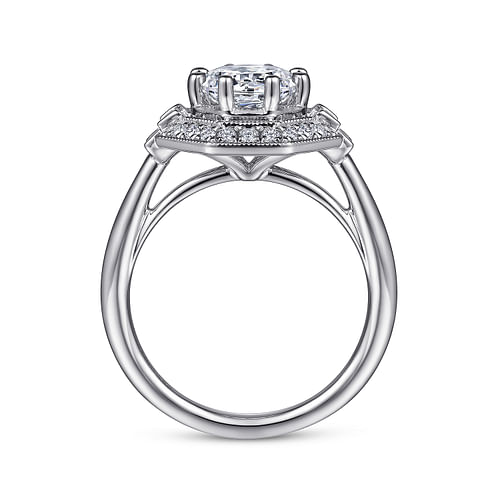 Zara - Art Deco 14K White Gold Round Halo Diamond Engagement Ring - 0.31 ct - Shot 2