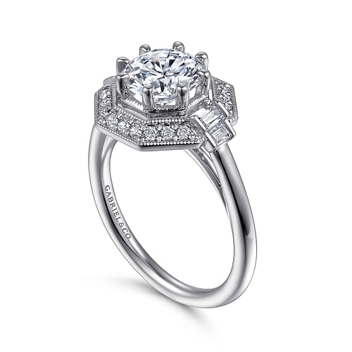 Zara - Art Deco 14K White Gold Round Halo Diamond Engagement Ring - 0.31 ct - Shot 3
