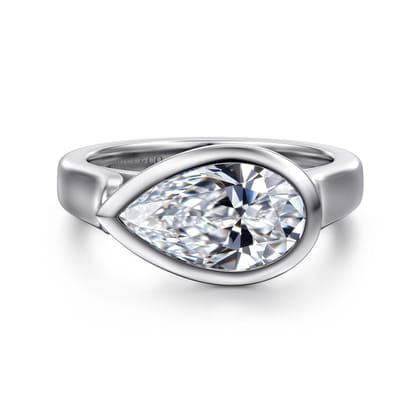 Zariah - 14K White Gold Pear Shape Bezel Set Solitaire Diamond Engagement Ring