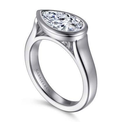 Zariah - 14K White Gold Pear Shape Bezel Set Solitaire Diamond Engagement Ring