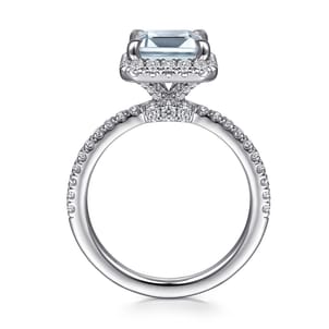 Zeena - 14K White Gold Emerald Halo Aquamarine and Diamond Engagement Ring