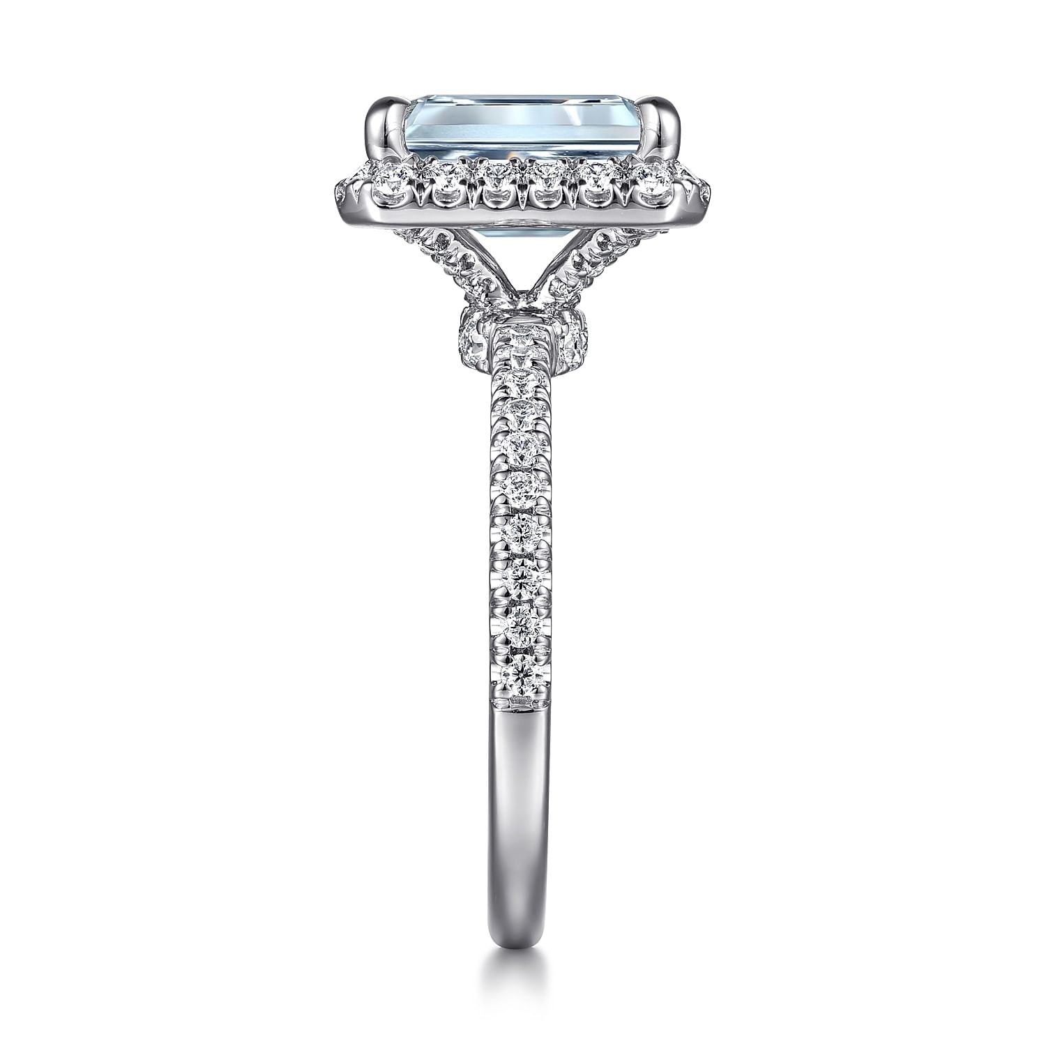 Zeena - 14K White Gold Emerald Halo Aquamarine and Diamond Engagement Ring