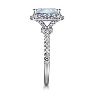 Zeena - 14K White Gold Emerald Halo Aquamarine and Diamond Engagement Ring