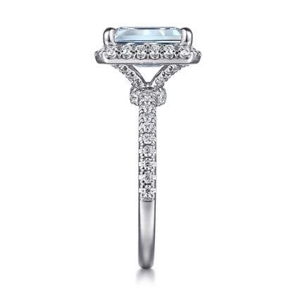 Zeena - 14K White Gold Emerald Halo Aquamarine and Diamond Engagement Ring