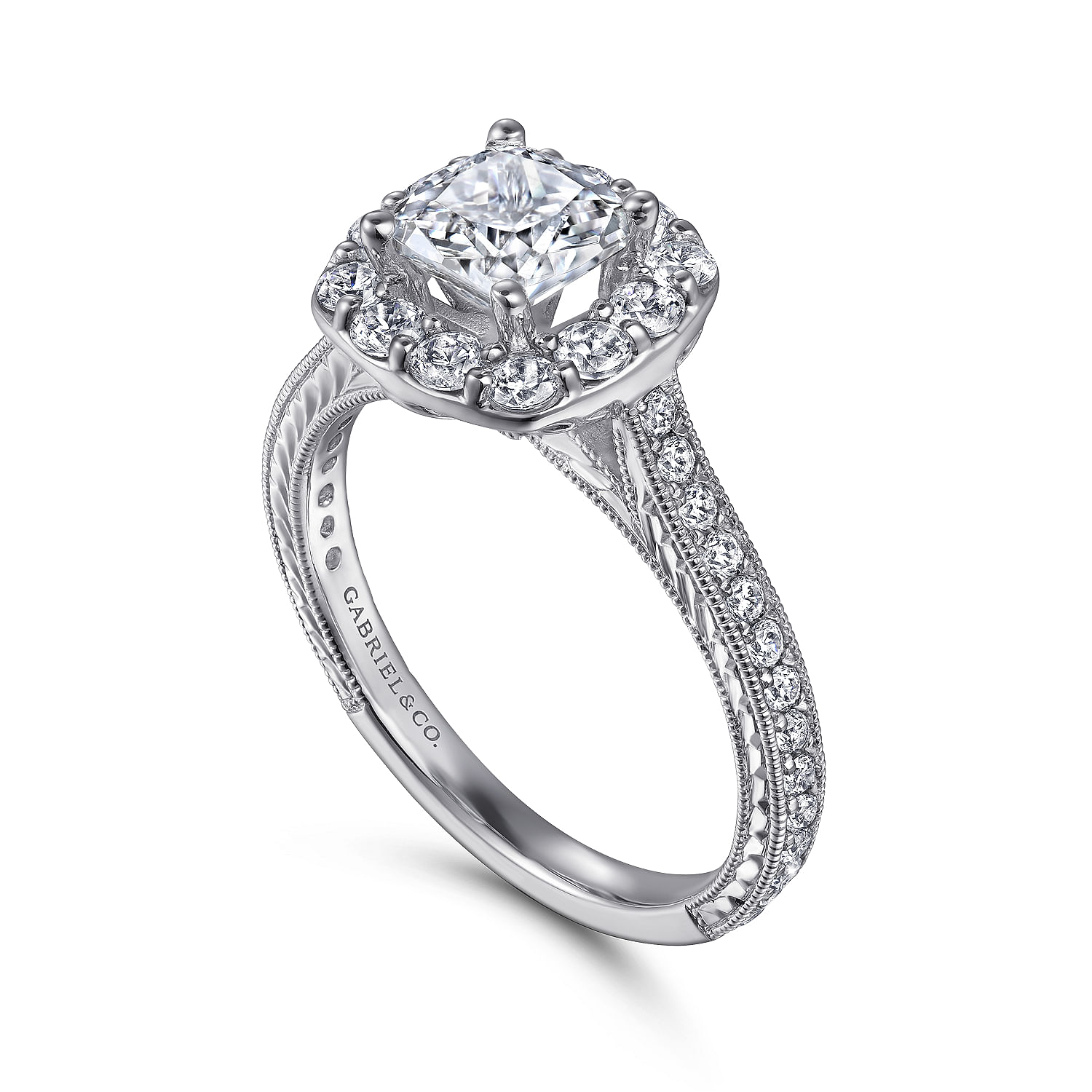 Zelda - Vintage Inspired 14K White Gold Cushion Halo Diamond Engagement Ring - 0.71 ct - Shot 3