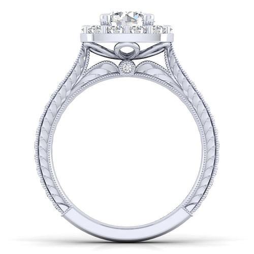 Zelda - Vintage Inspired 14K White Gold Round Halo Diamond Engagement Ring - 0.71 ct - Shot 2