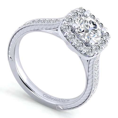 Zelda - Vintage Inspired 14K White Gold Round Halo Diamond Engagement Ring - 0.71 ct - Shot 3