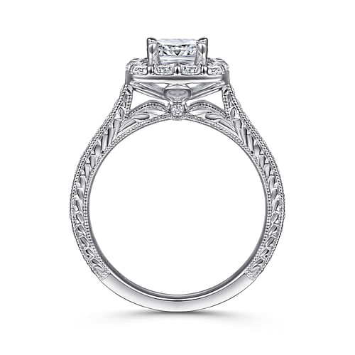 Zelda - Vintage Inspired Platinum Cushion Halo Diamond Engagement Ring - 0.71 ct - Shot 2