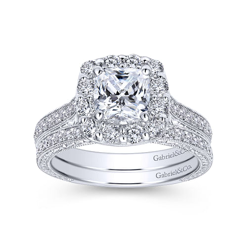 Zelda - Vintage Inspired Platinum Cushion Halo Diamond Engagement Ring - 0.71 ct - Shot 4