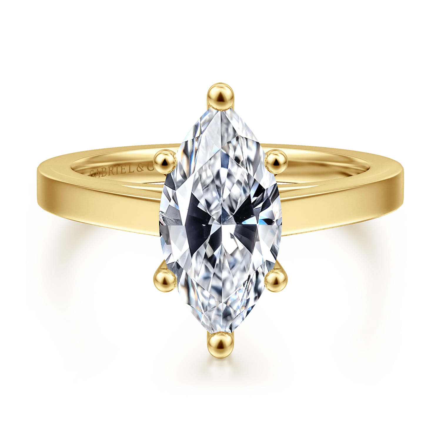 Zephyra - 14K Yellow Gold 6 Prong Marquise Shape Solitaire Diamond Engagement Ring