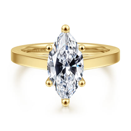 Zephyra - 14K Yellow Gold 6 Prong Marquise Shape Solitaire Diamond Engagement Ring