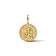 Zodiac - 14K Yellow Gold Diamond Bujukan Aquarius Medallion Pendant With Detachable Bail