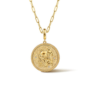 Zodiac - 14K Yellow Gold Diamond Bujukan Aquarius Medallion Pendant With Detachable Bail