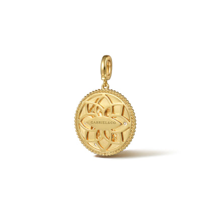 Zodiac - 14K Yellow Gold Diamond Bujukan Aquarius Medallion Pendant with Detachable Bail