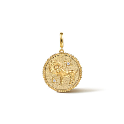 Zodiac - 14K Yellow Gold Diamond Bujukan Aries Medallion Pendant With Detachable Bail