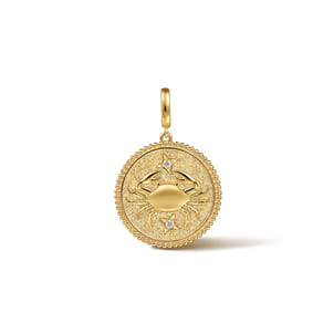 Zodiac - 14K Yellow Gold Diamond Bujukan Cancer Medallion Pendant With Detachable Bail