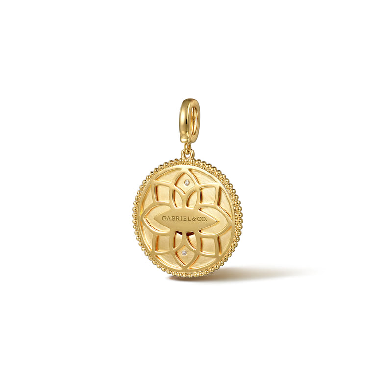 Zodiac - 14K Yellow Gold Diamond Bujukan Cancer Medallion Pendant With Detachable Bail - 0.05 ct - Shot 2