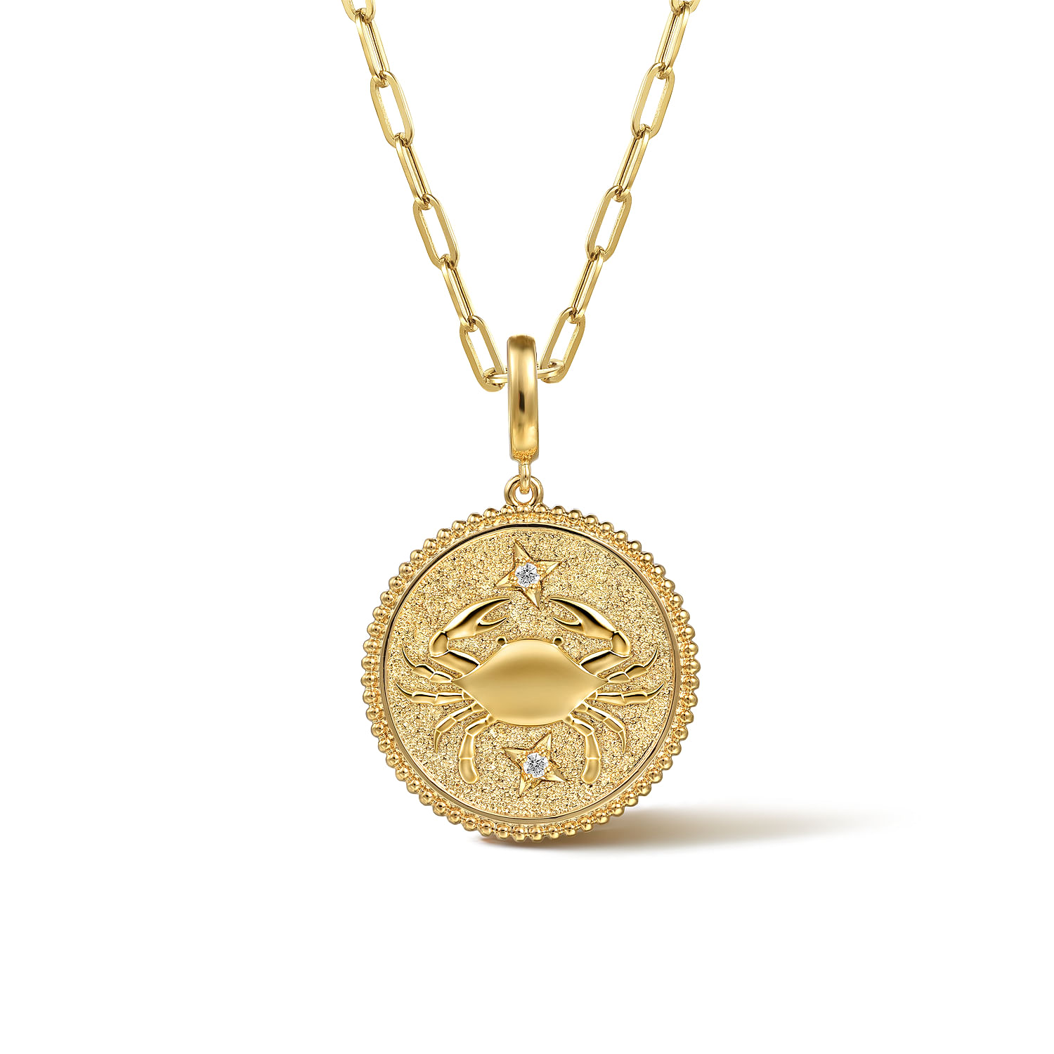 Zodiac - 14K Yellow Gold Diamond Bujukan Cancer Medallion Pendant With Detachable Bail