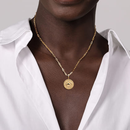 Zodiac - 14K Yellow Gold Diamond Bujukan Cancer Medallion Pendant with Detachable Bail