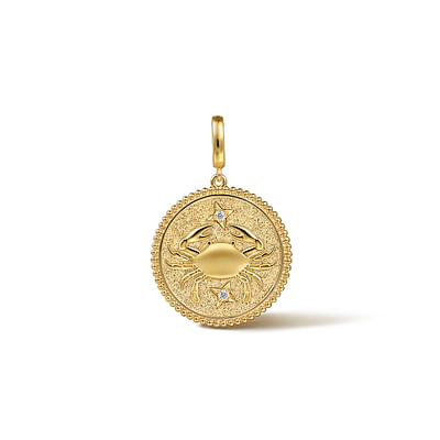 Zodiac - 14K Yellow Gold Diamond Bujukan Cancer Medallion Pendant