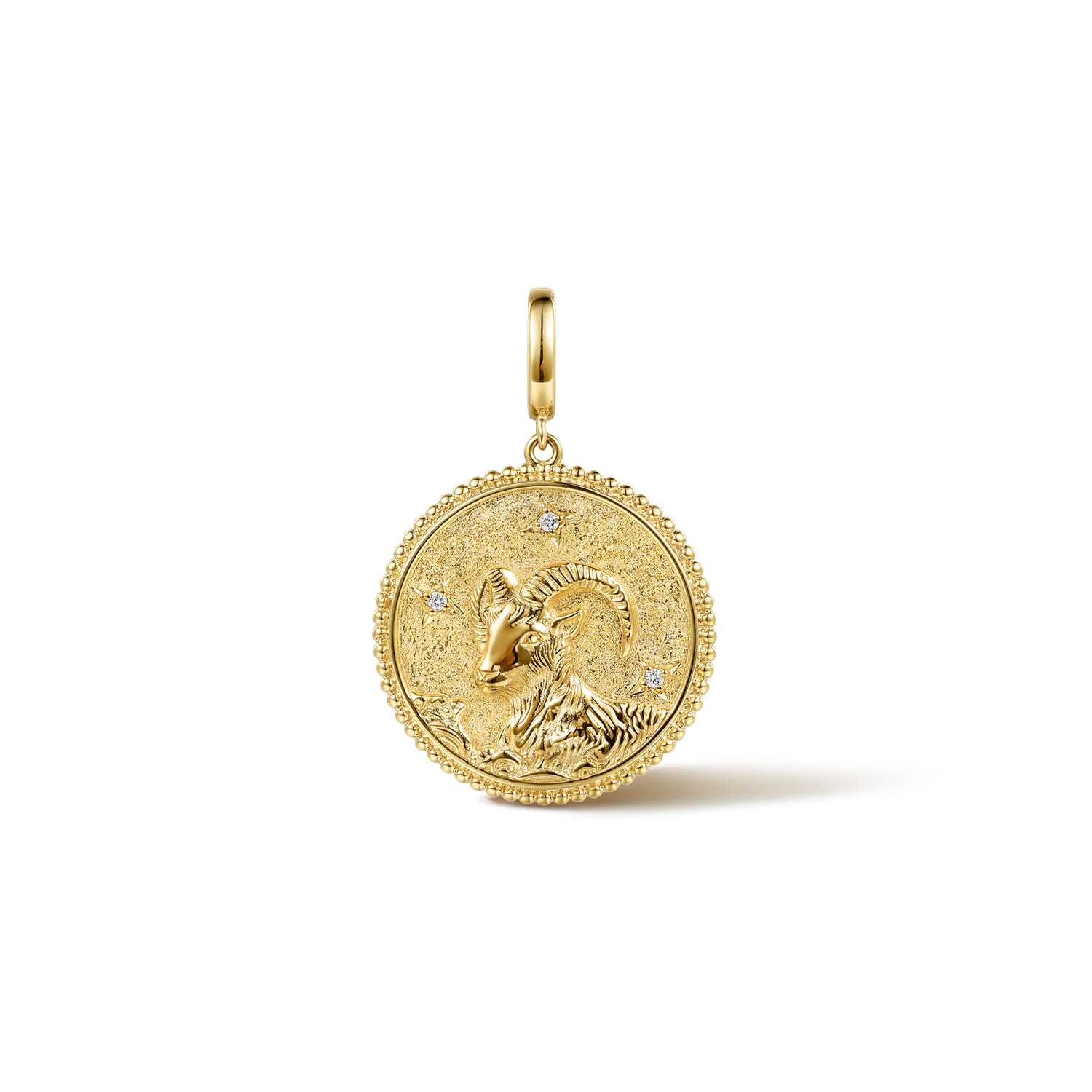 Zodiac - 14K Yellow Gold Diamond Bujukan Capricorn Medallion Pendant With Detachable Bail - 0.03 ct - Shot 1