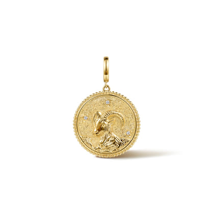 Zodiac - 14K Yellow Gold Diamond Bujukan Capricorn Medallion Pendant With Detachable Bail