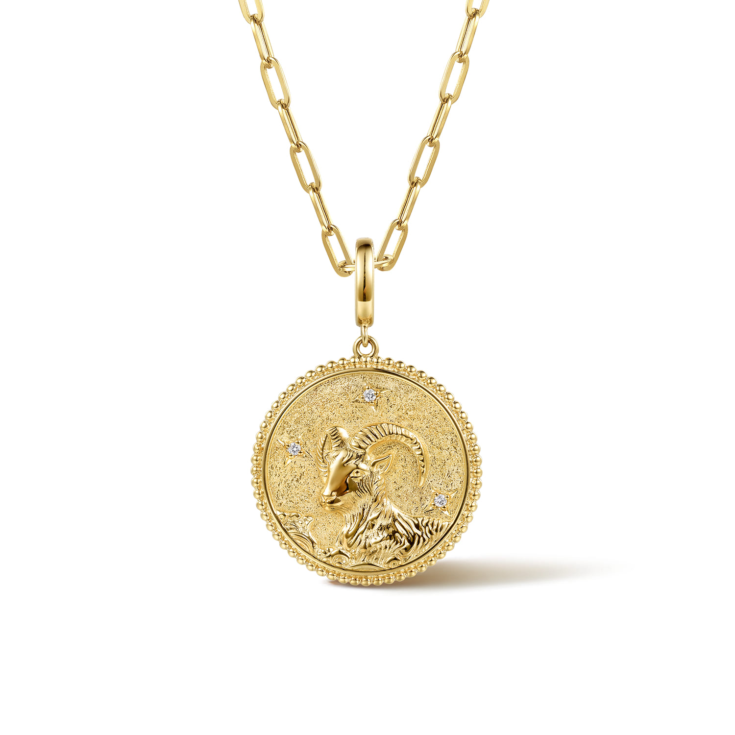 Zodiac - 14K Yellow Gold Diamond Bujukan Capricorn Medallion Pendant With Detachable Bail - 0.03 ct - Shot 3