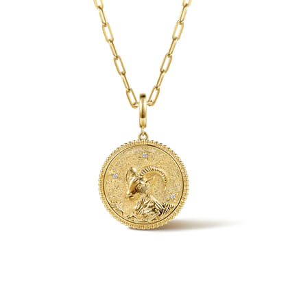 Zodiac - 14K Yellow Gold Diamond Bujukan Capricorn Medallion Pendant With Detachable Bail