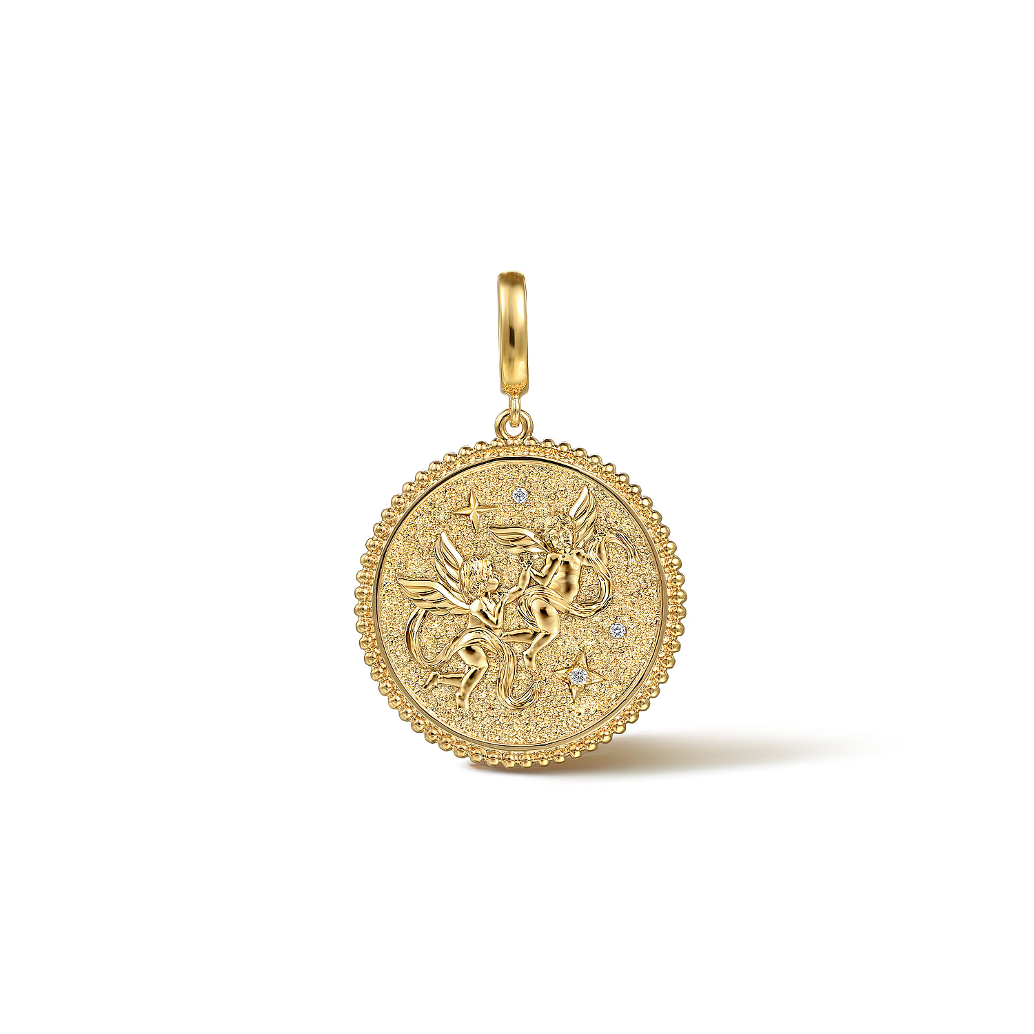 Zodiac - 14K Yellow Gold Diamond Bujukan Gemini Medallion Pendant With Detachable Bail