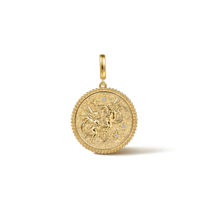 Zodiac - 14K Yellow Gold Diamond Bujukan Gemini Medallion Pendant With Detachable Bail