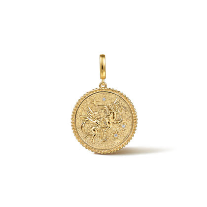 Zodiac - 14K Yellow Gold Diamond Bujukan Gemini Medallion Pendant With Detachable Bail