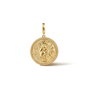 Zodiac - 14K Yellow Gold Diamond Bujukan Leo Medallion Pendant With Detachable Bail