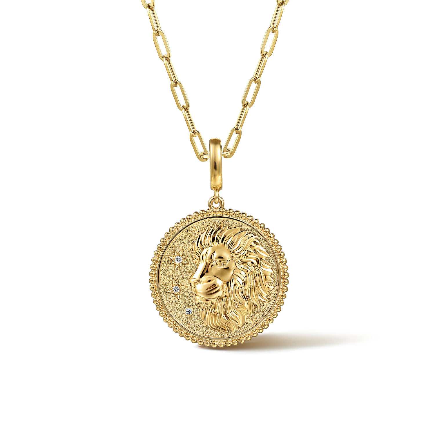 Zodiac - 14K Yellow Gold Diamond Bujukan Leo Medallion Pendant With Detachable Bail