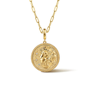Zodiac - 14K Yellow Gold Diamond Bujukan Leo Medallion Pendant With Detachable Bail