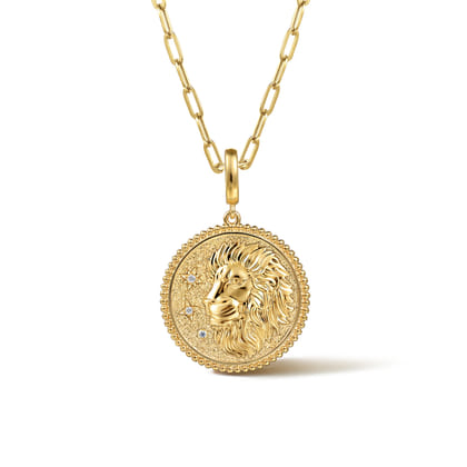 Zodiac - 14K Yellow Gold Diamond Bujukan Leo Medallion Pendant With Detachable Bail