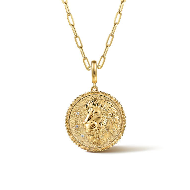 Zodiac - 14K Yellow Gold Diamond Bujukan Leo Medallion Pendant With Detachable Bail - 0.03 ct - Shot 3
