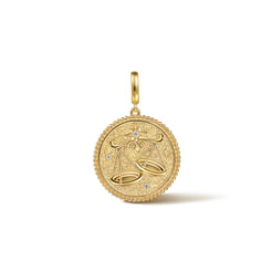 Zodiac - 14K Yellow Gold Diamond Bujukan Libra Medallion Pendant With Detachable Bail