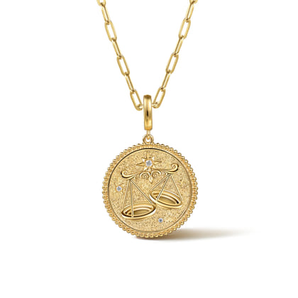 Zodiac - 14K Yellow Gold Diamond Bujukan Libra Medallion Pendant with Detachable Bail