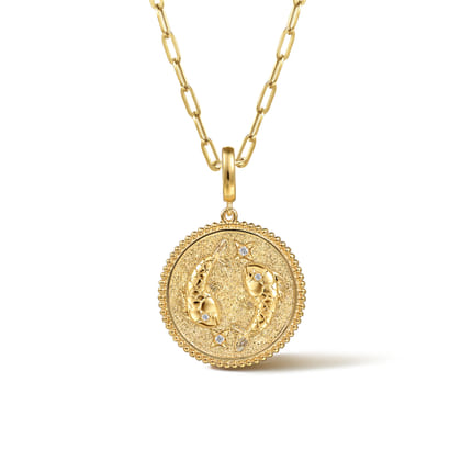 Zodiac - 14K Yellow Gold Diamond Bujukan Pisces Medallion Pendant With Detachable Bail