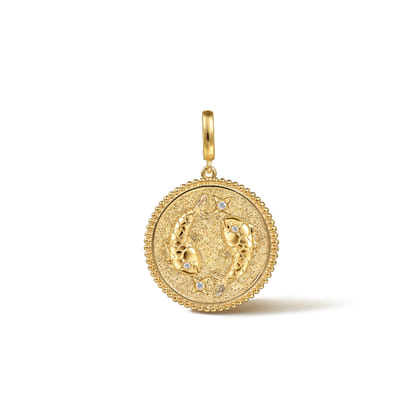 Zodiac - 14K Yellow Gold Diamond Bujukan Pisces Medallion Pendant with Detachable Bail