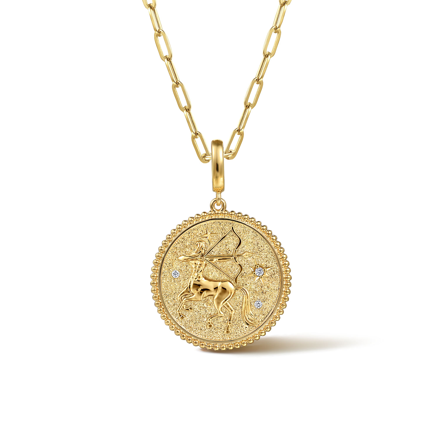 Zodiac - 14K Yellow Gold Diamond Bujukan Sagittarius Medallion Pendant With Detachable Bail