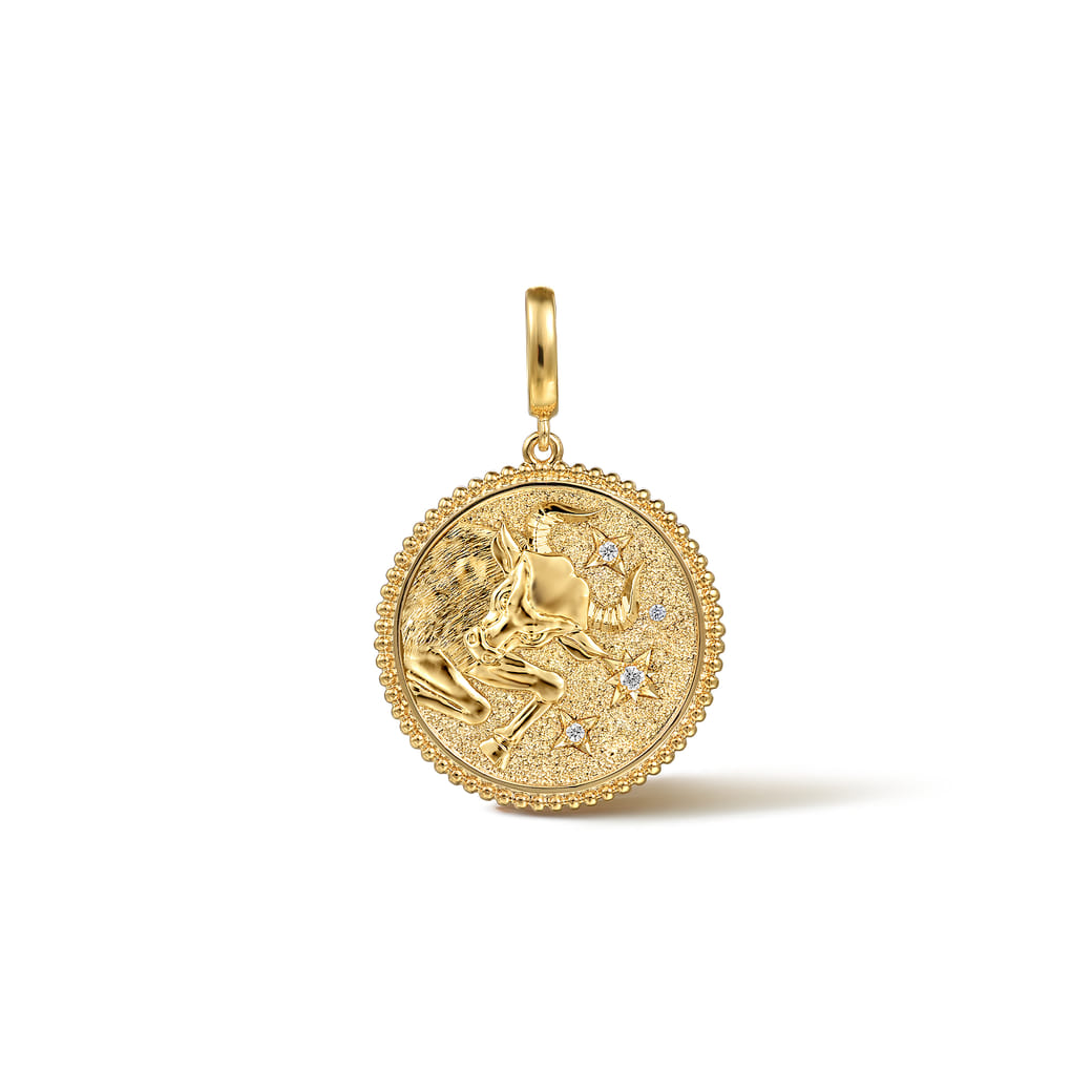 14K Yellow Gold Diamond Bujukan Taurus Medallion Pendant With