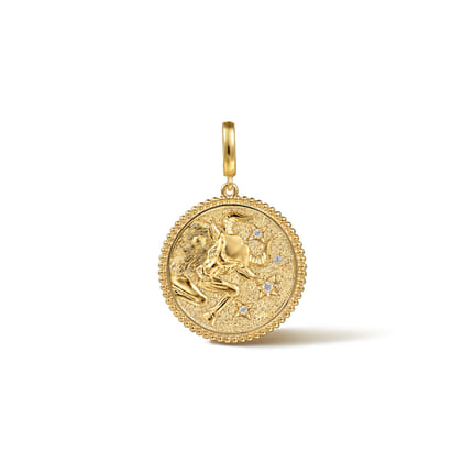 Zodiac - 14K Yellow Gold Diamond Bujukan Taurus Medallion Pendant with Detachable Bail
